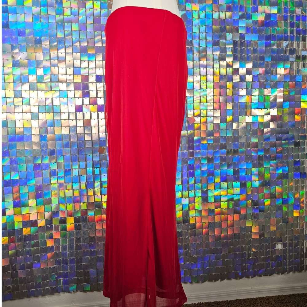 Vintage 90s‎ Floral Embroidered Maxi Skirt Womens Medium Red Excellent Y2K Mesh - Picture 6 of 10